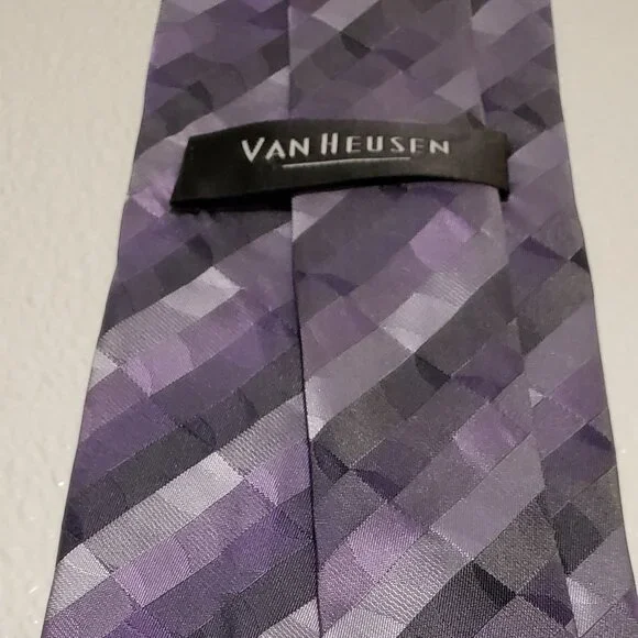 Van Heusen Mens Purple Checkered Tie - Picture 4 of 4